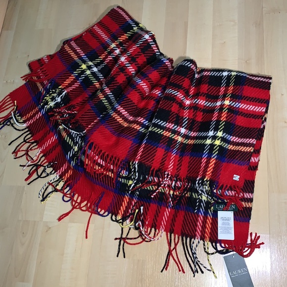 POLO RALPH LAUREN Large Tartan Plaid Check Blanket Wrap Scarf - Picture 2 of 7